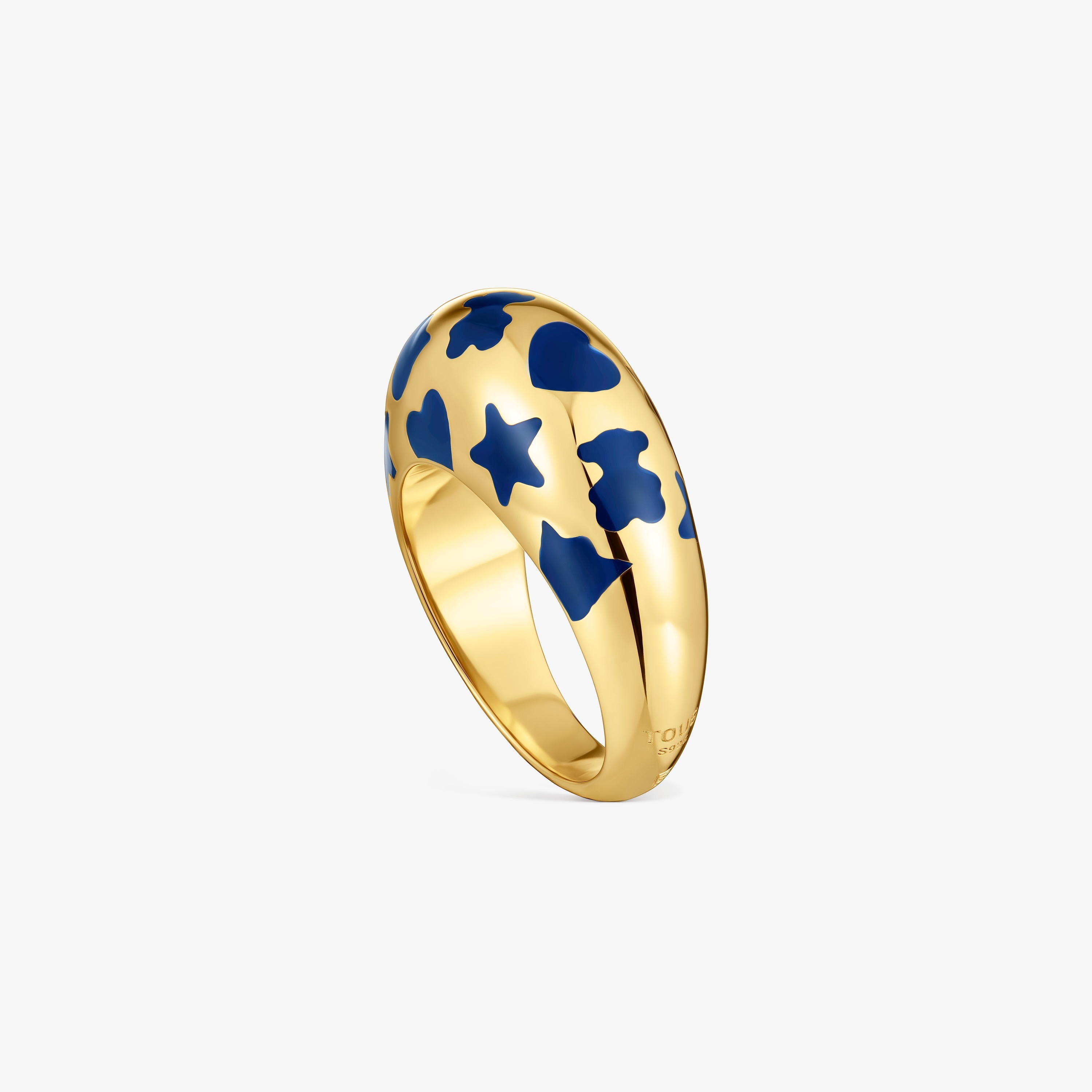 Ring with 18K gold vermeil and blue motifs Warm