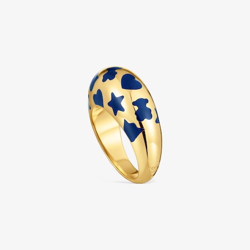 Bague en argent plaqu&eacute; or 18&nbsp;ct et motifs bleus Warm