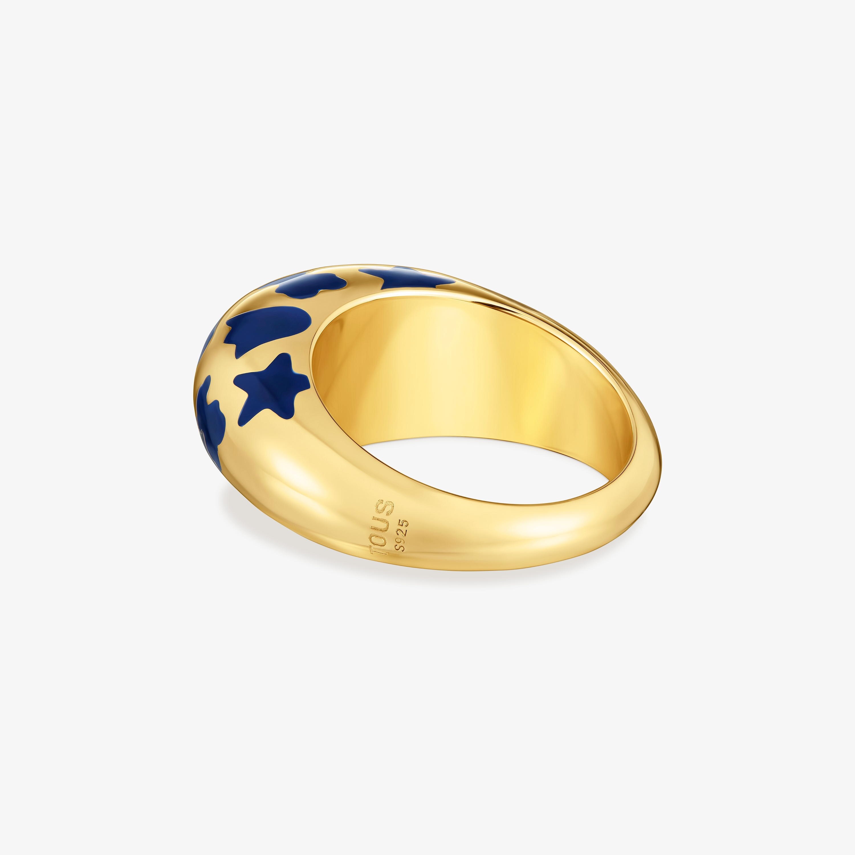 Ring with 18K gold vermeil and blue motifs Warm