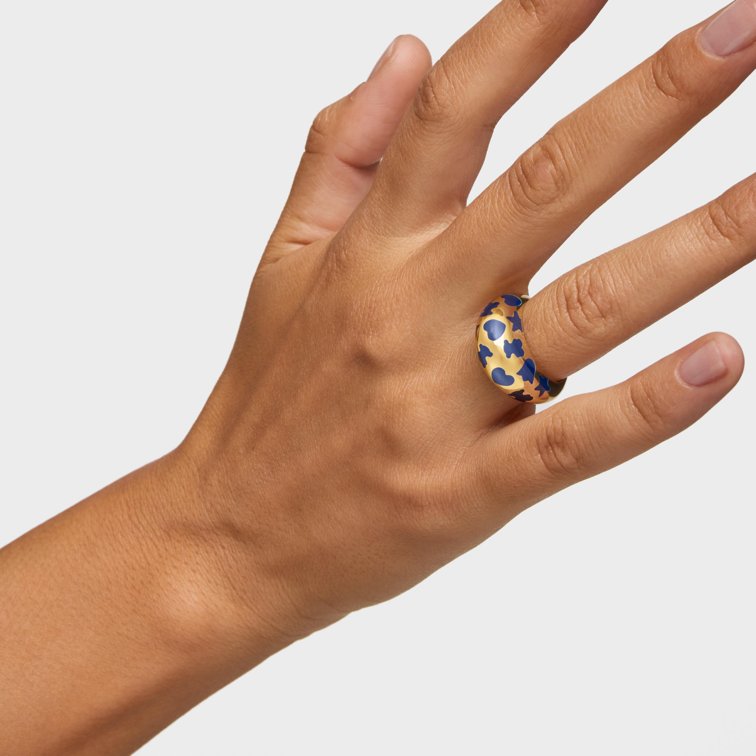 Ring with 18K gold vermeil and blue motifs Warm