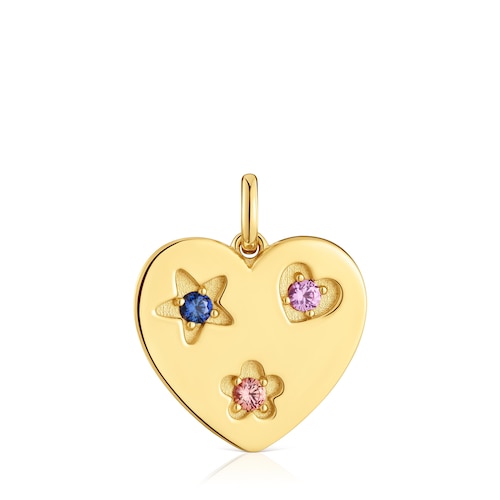 Heart pendant with 18kt gold plating over silver and lab-grown sapphires Sweet Dolls LGG