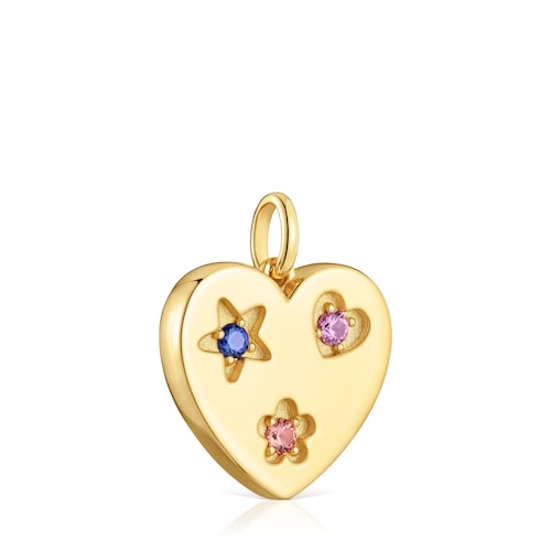 Colgante corazón con baño de oro 18 kt sobre plata y zafiros creados en laboratorio Sweet Dolls LGG