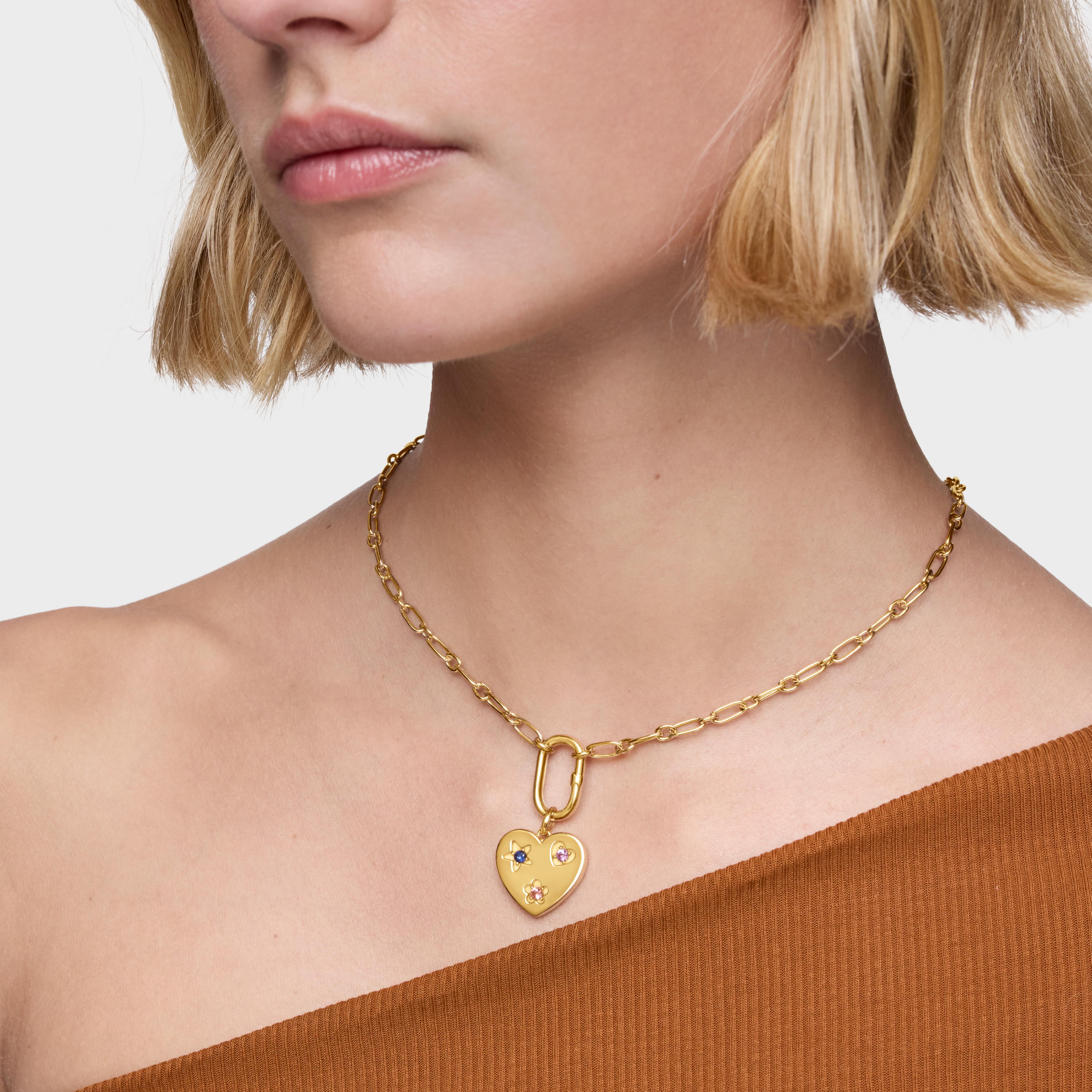 Heart pendant with 18K gold vermeil and lab-grown sapphires Sweet Dolls LGG