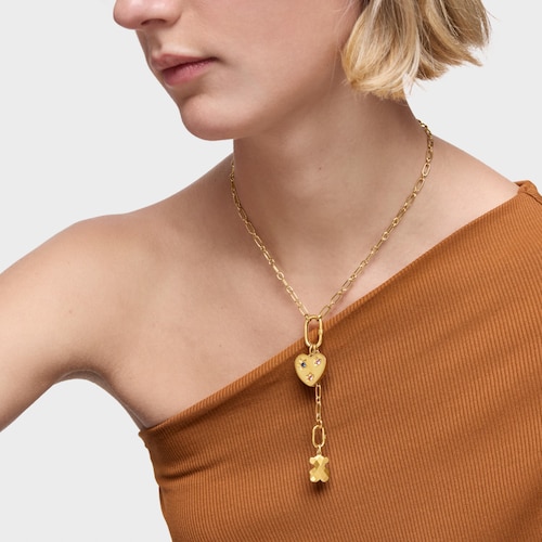 Colgante corazón con baño de oro 18 kt sobre plata y zafiros creados en laboratorio Sweet Dolls LGG