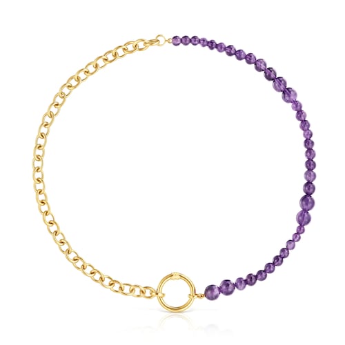 Necklace with 18kt gold plating over silver and amethyst Hold