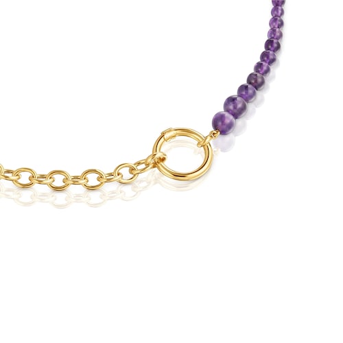 Necklace with 18kt gold plating over silver and amethyst Hold