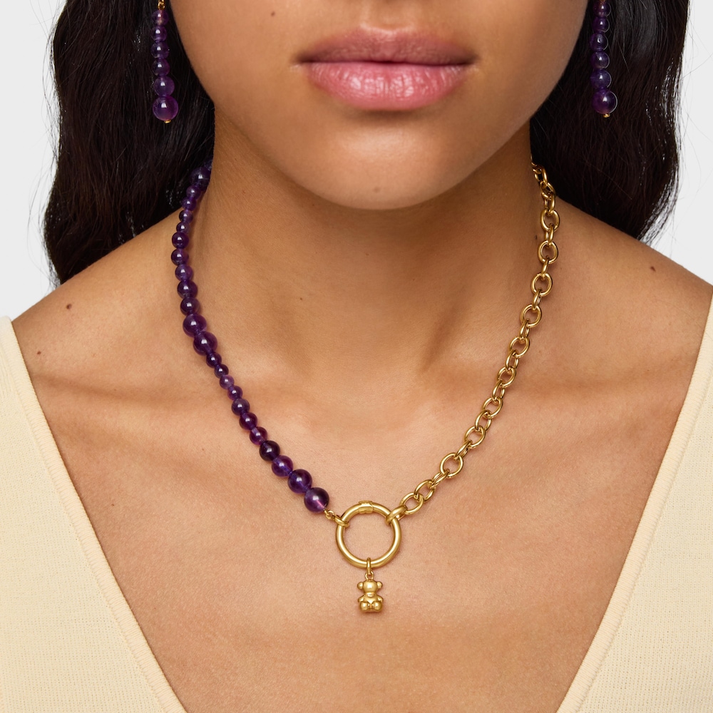 Collar con ba&ntilde;o de oro de 18&nbsp;kt sobre plata y amatista Hold