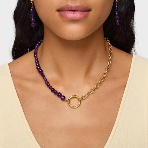 Necklace with 18kt gold plating over silver and amethyst Hold