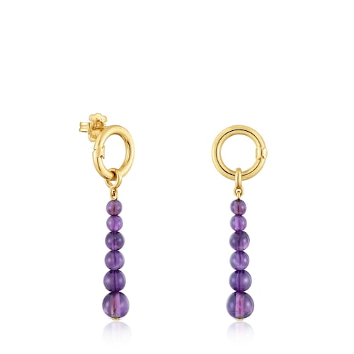 Long Earrings with 18kt gold plating over silver and amethyst Hold
