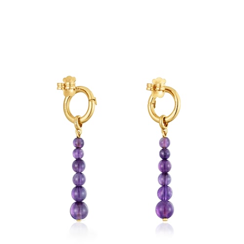 Long Earrings with 18kt gold plating over silver and amethyst Hold