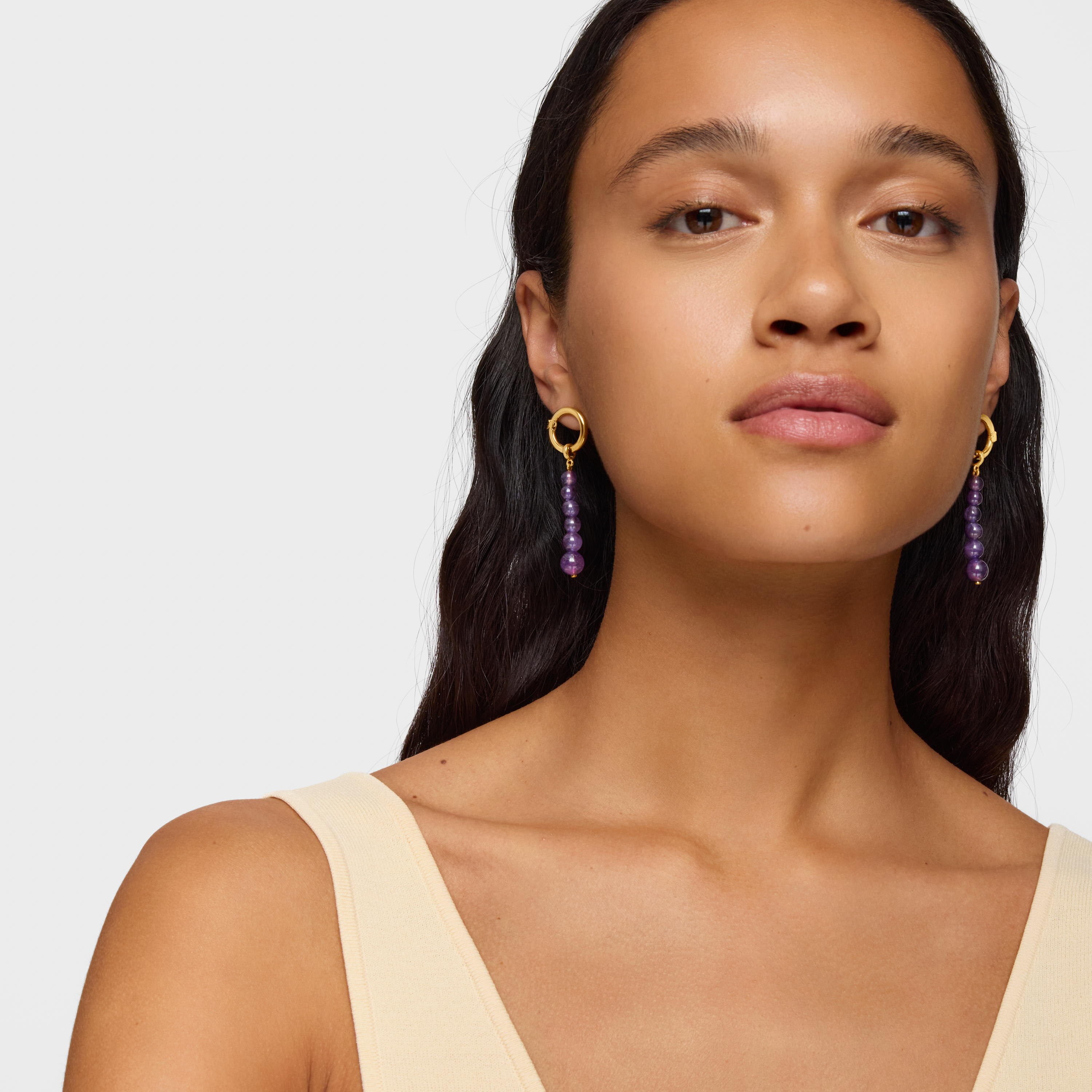 Long Earrings with 18K gold vermeil and amethyst Hold