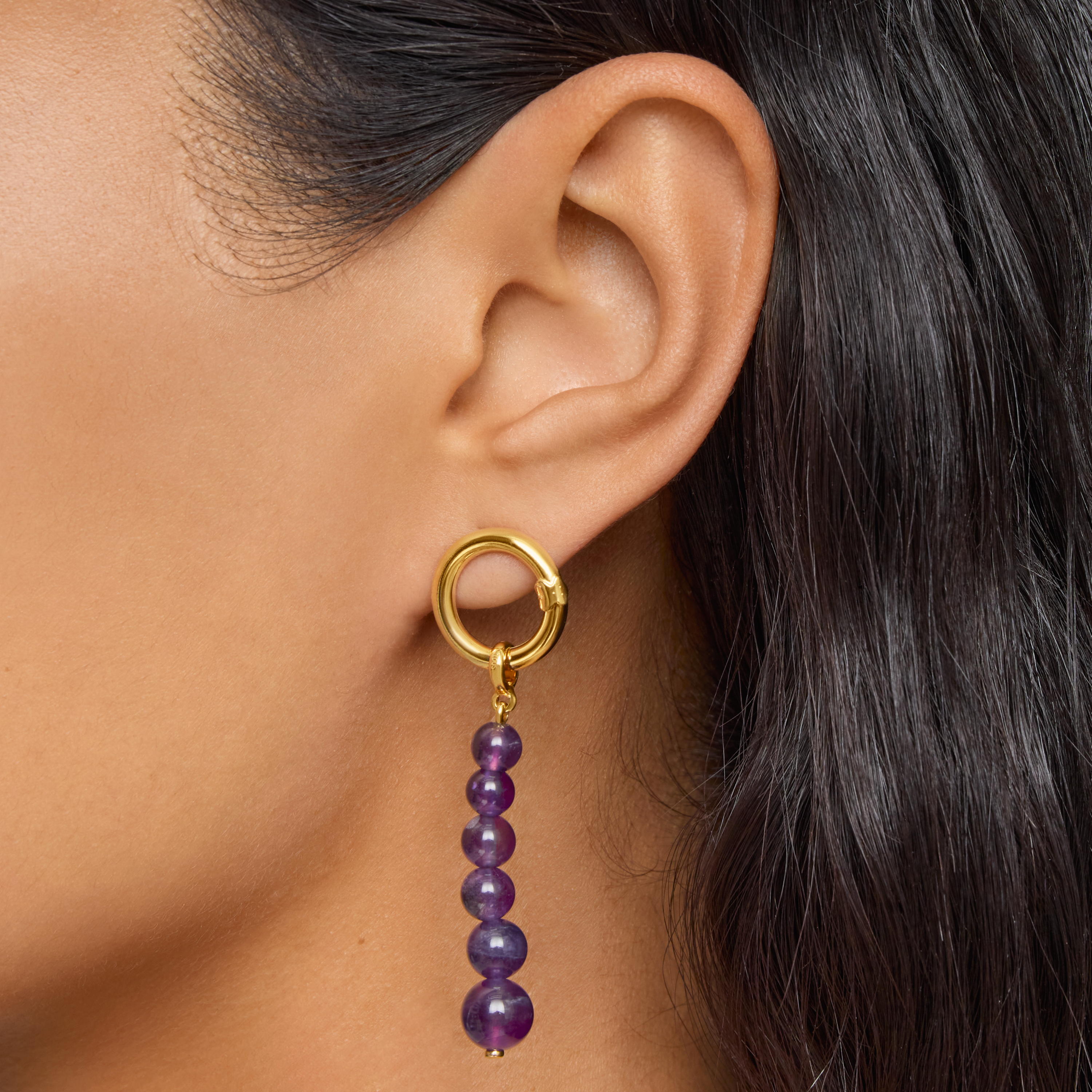Long Earrings with 18K gold vermeil and amethyst Hold