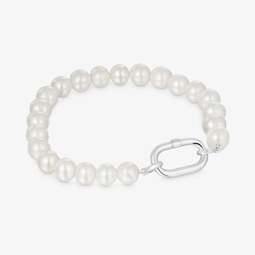 Bracelet with cultured pearls and silver ring Hold Oval