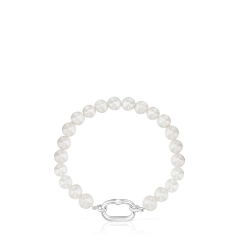 Pulsera con perlas cultivadas y anilla de plata Hold Oval