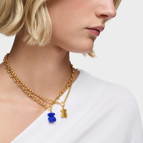 Colgante oso velvet en color azul con baño de oro 18 kt sobre plata Bold Bear