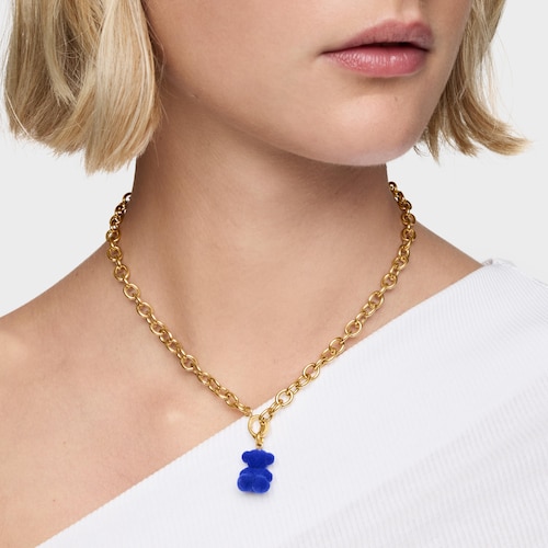 Colgante oso velvet en color azul con baño de oro 18 kt sobre plata Bold Bear