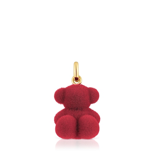 Burgundy-colored velvet bear Pendant with 18kt gold plating over silver Bold Bear