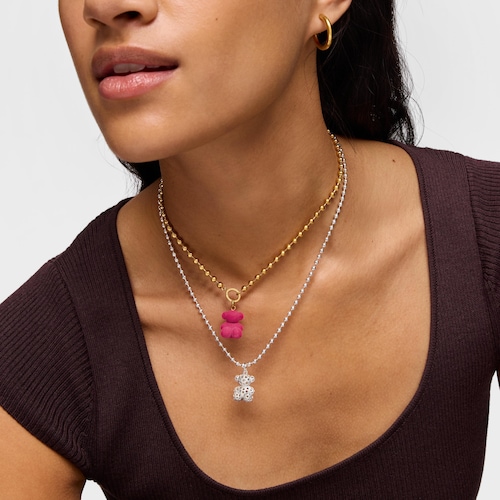 Colgante oso velvet en color rosa con baño de oro 18 kt sobre plata Bold Bear