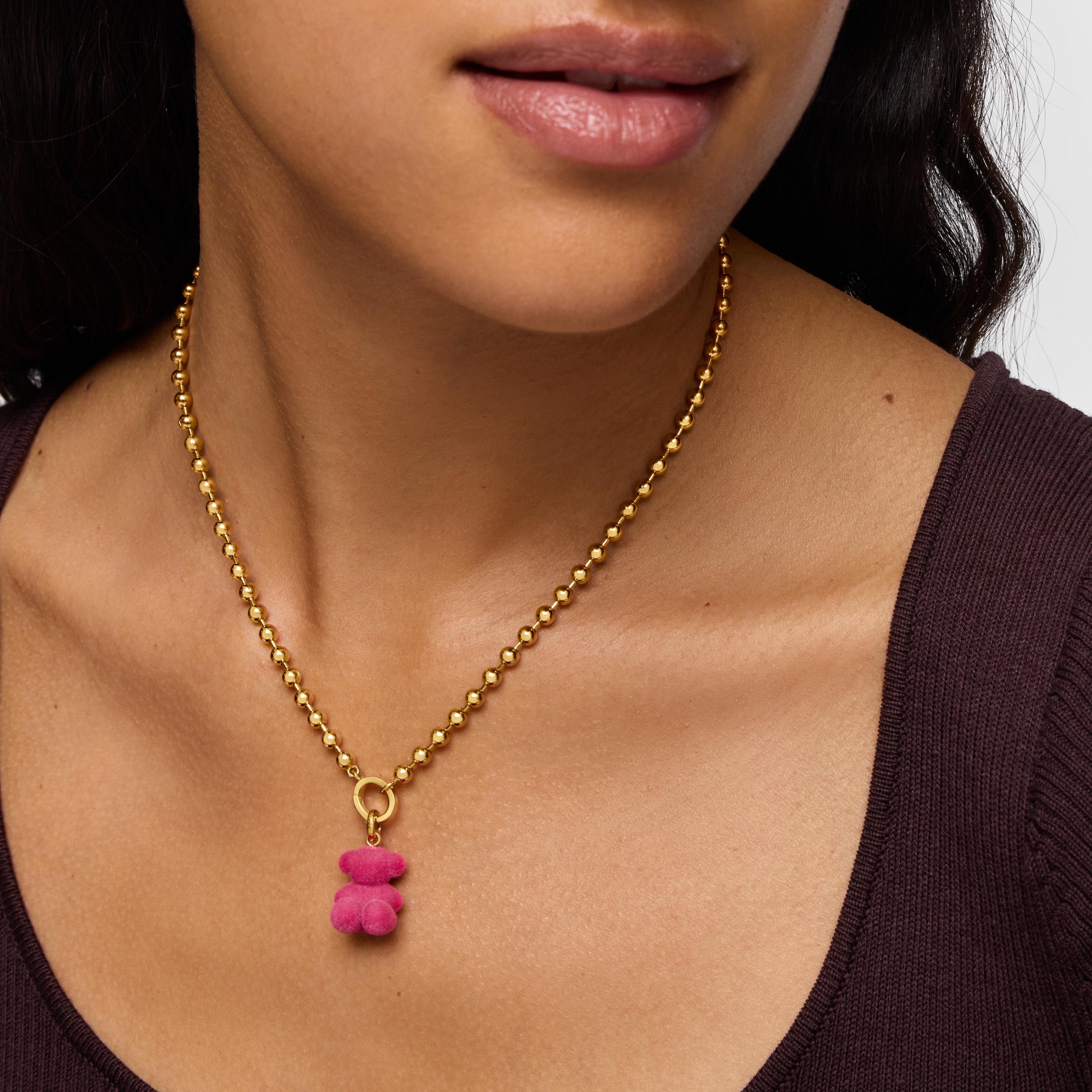 Pink velvet bear Pendant with 18kt gold plating over silver Bold