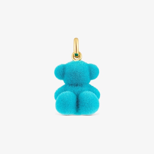 Turquoise-colored velvet bear Pendant with 18kt gold plating over silver Bold Bear