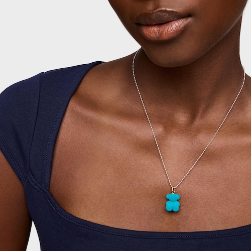 Colgante oso velvet en color turquesa con baño de oro 18 kt sobre plata Bold Bear