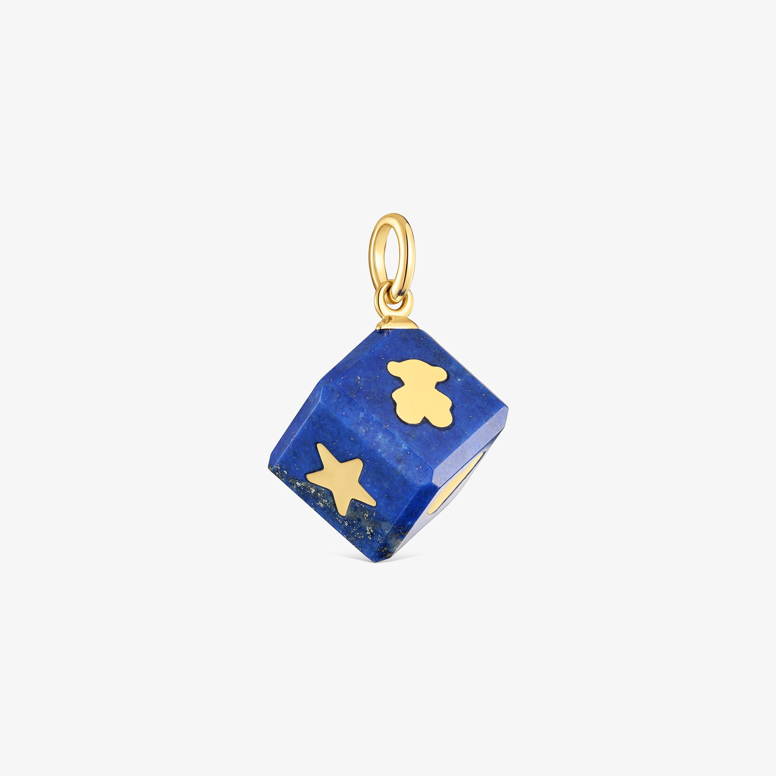 14K solid gold Pendant with lapis lazuli Cube