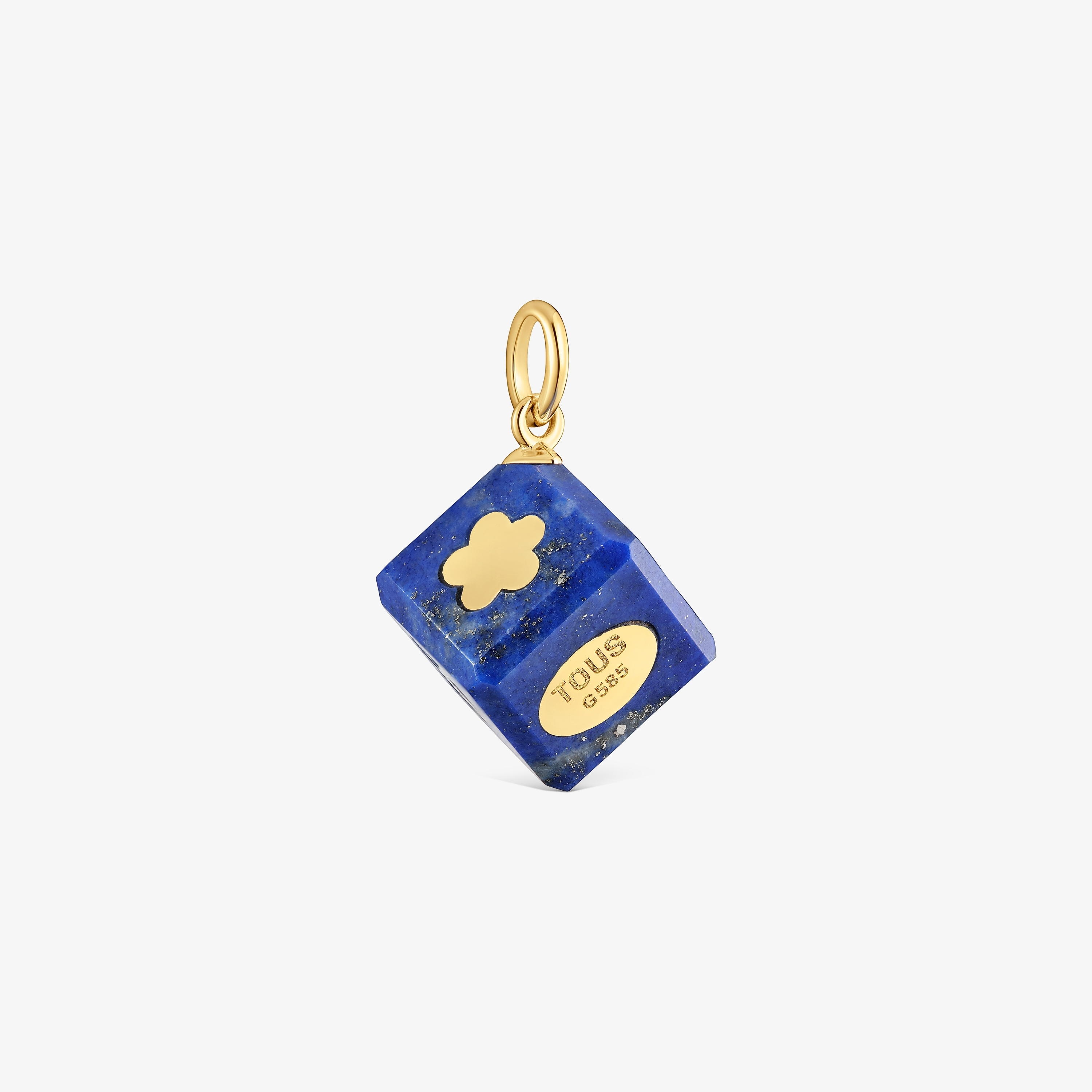 14K solid gold Pendant with lapis lazuli Cube
