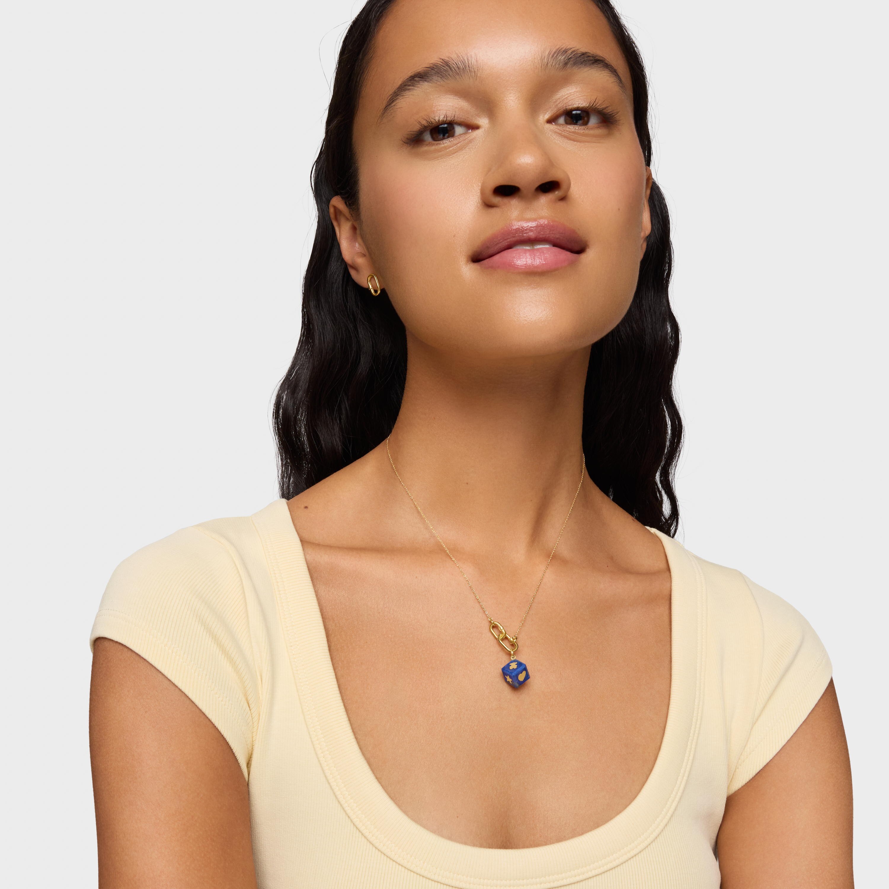 14K solid gold Pendant with lapis lazuli Cube