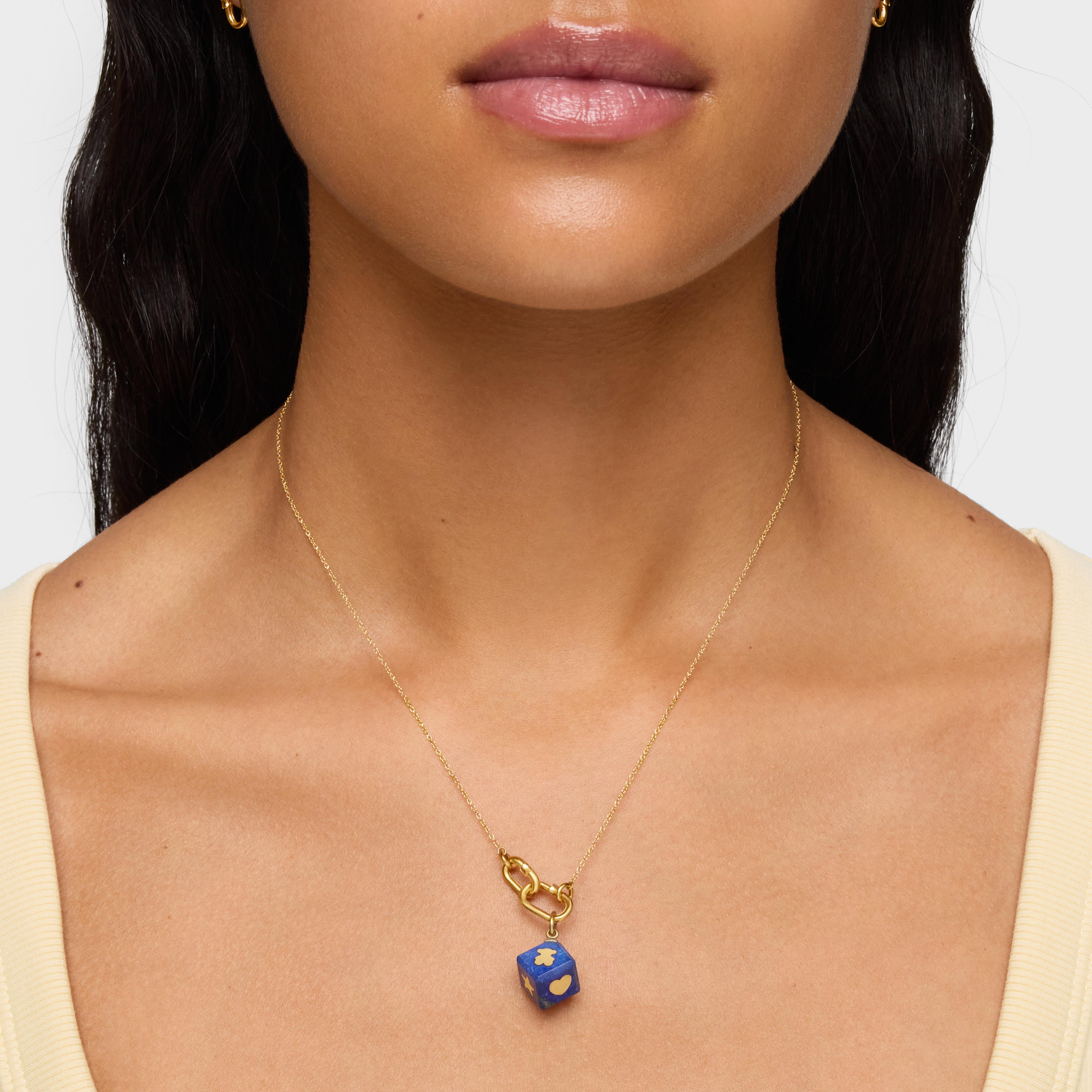 14K solid gold Pendant with lapis lazuli Cube
