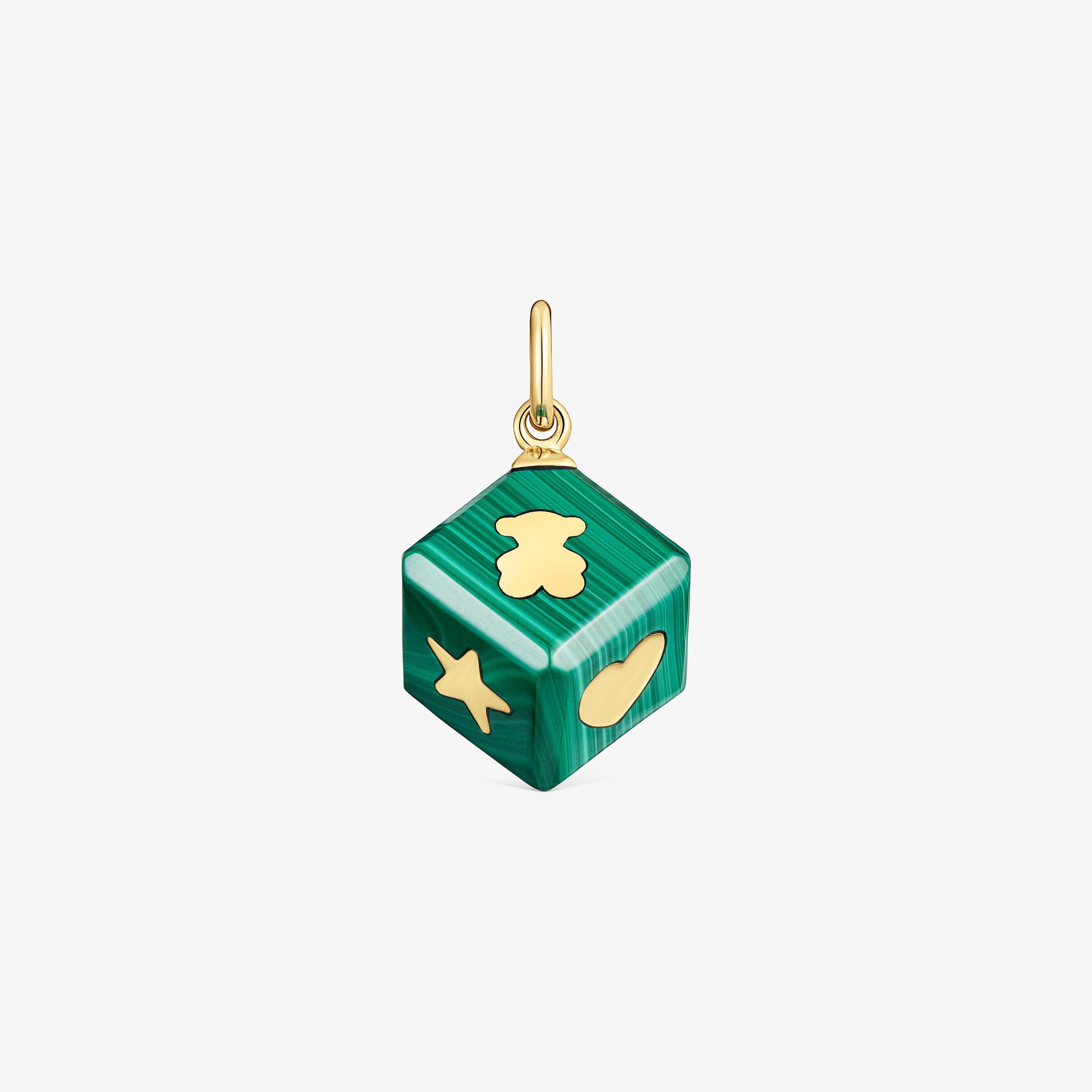 14K solid gold Pendant with malachite Cube
