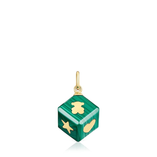 Colgante de oro de 14 kt y malaquita Cube