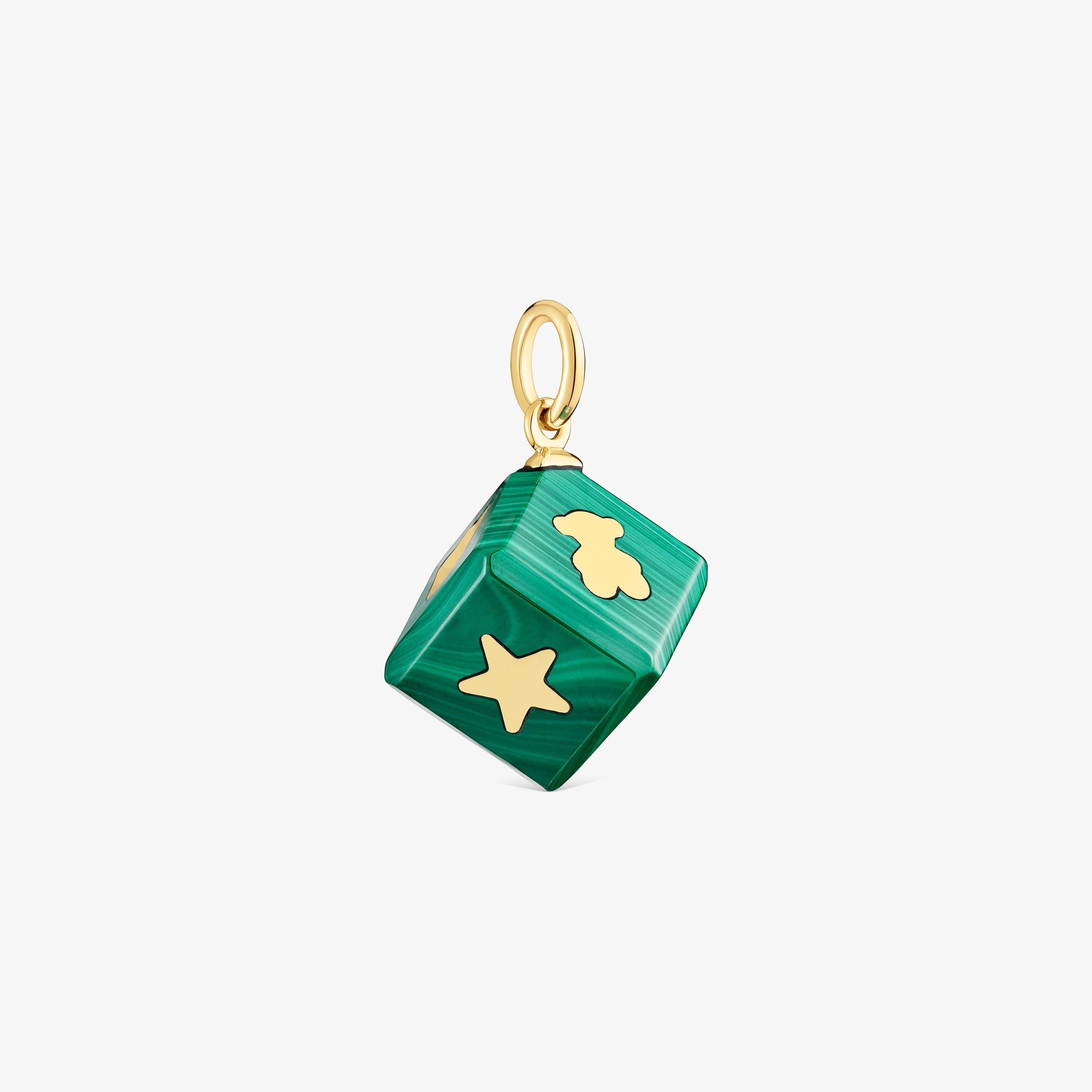 14K solid gold Pendant with malachite Cube