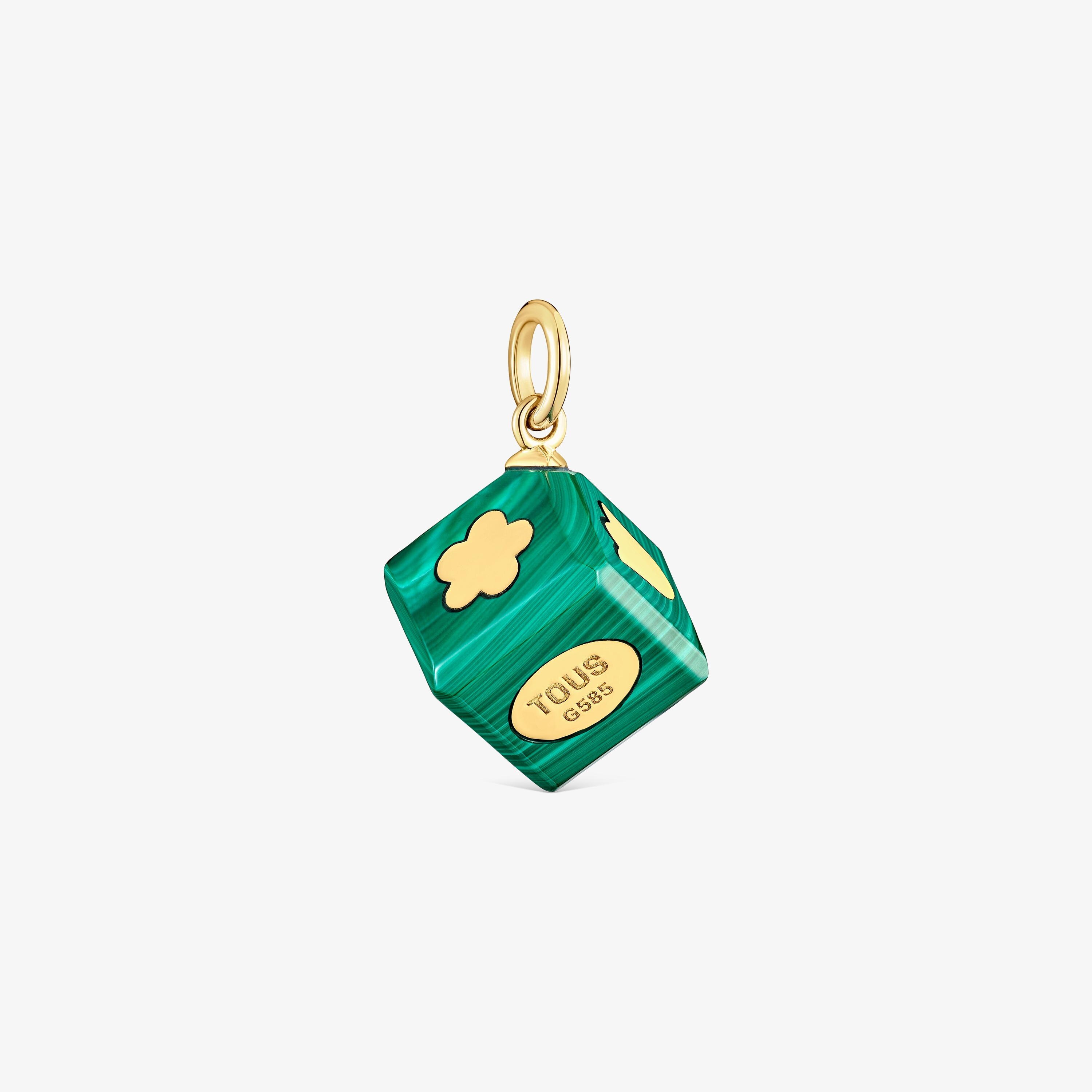 14K solid gold Pendant with malachite Cube