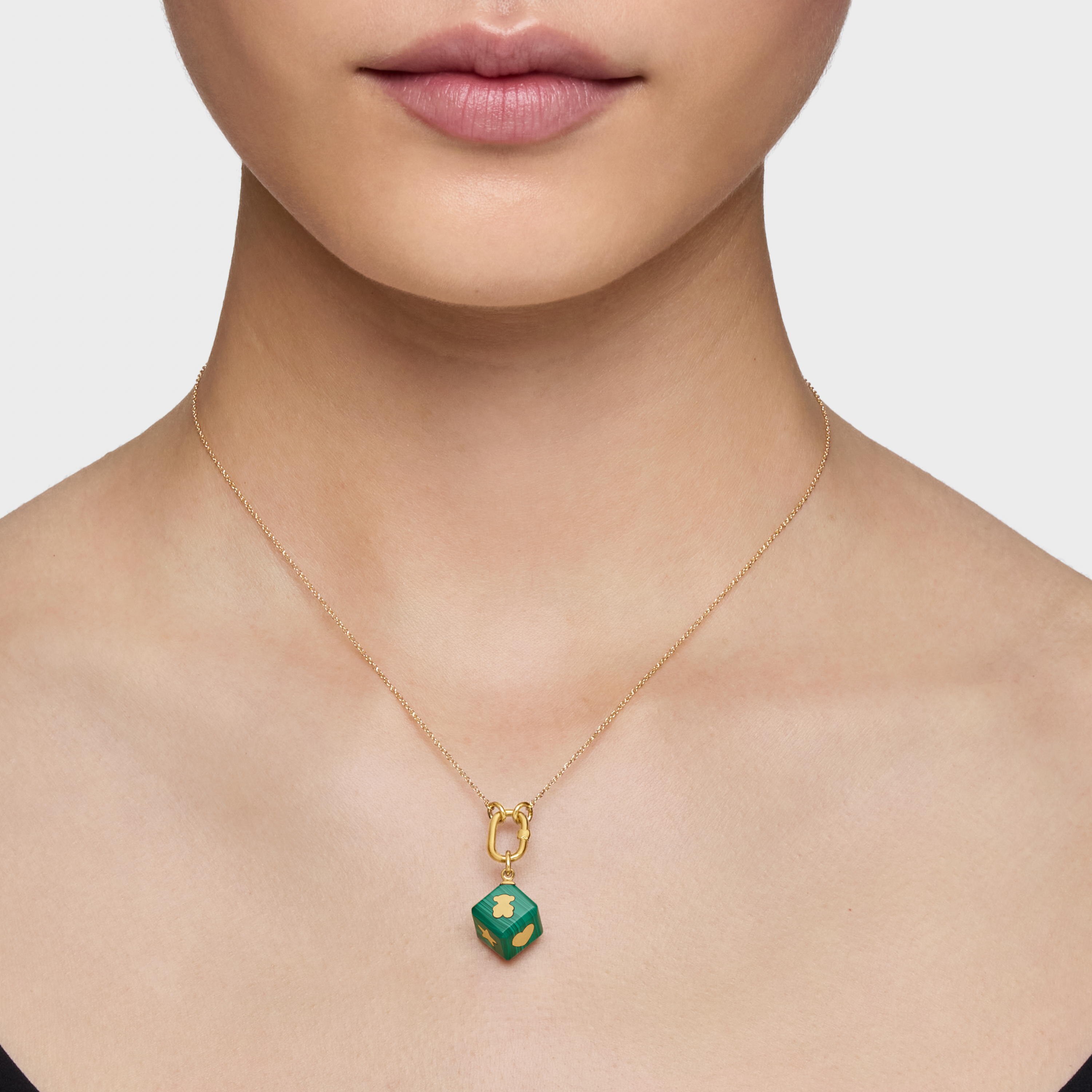 14K solid gold Pendant with malachite Cube
