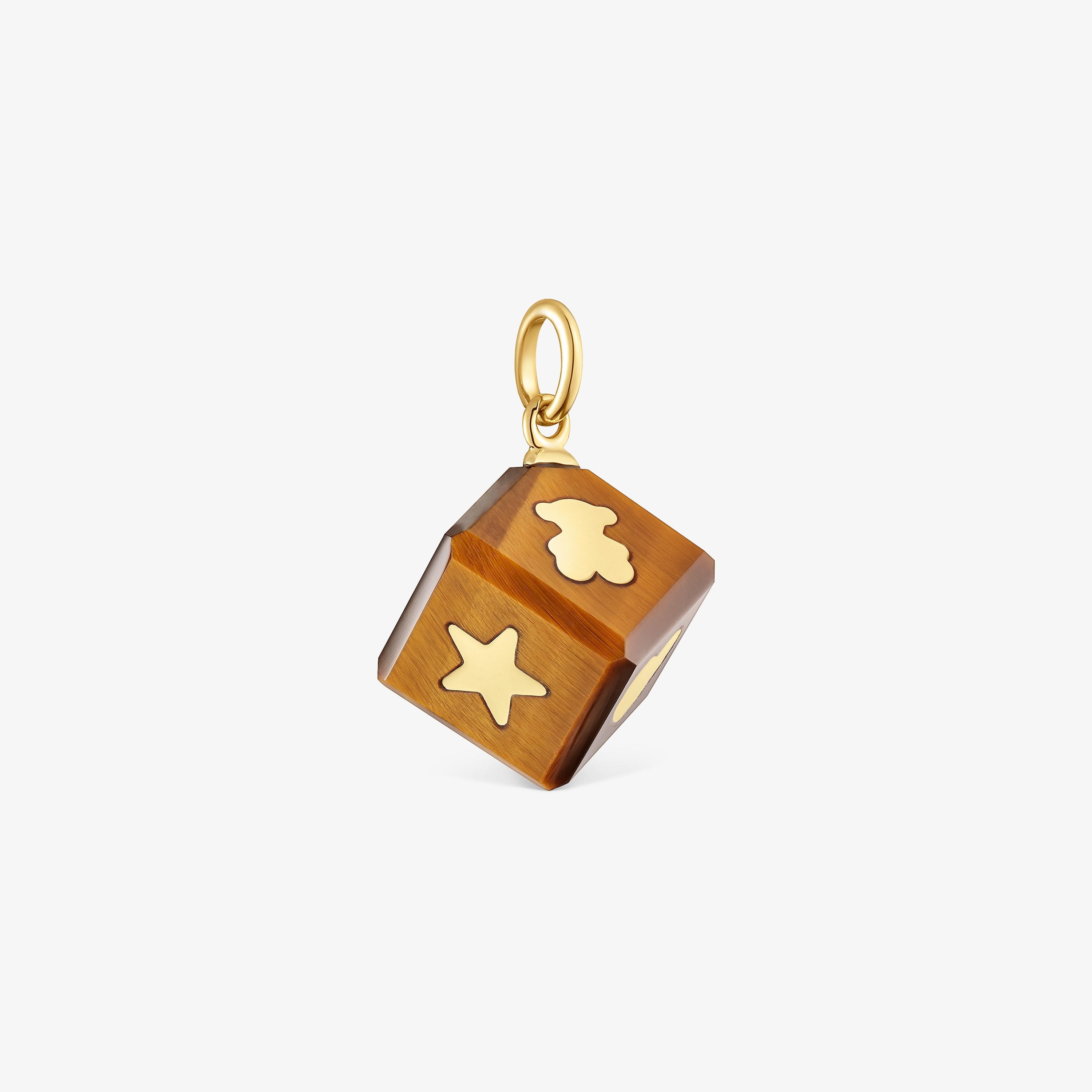 14K solid gold Pendant with tiger’s eye Cube