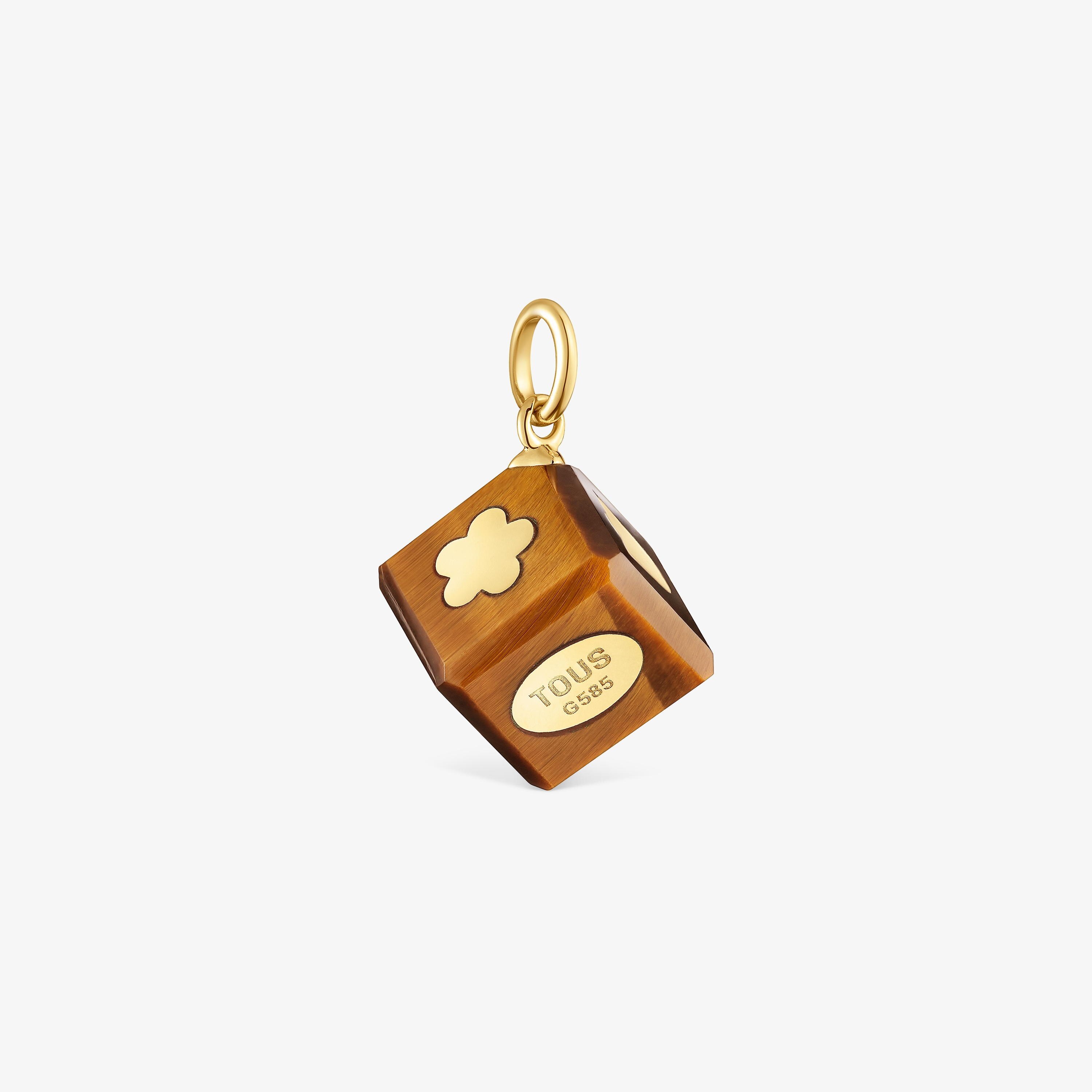 14K solid gold Pendant with tiger’s eye Cube