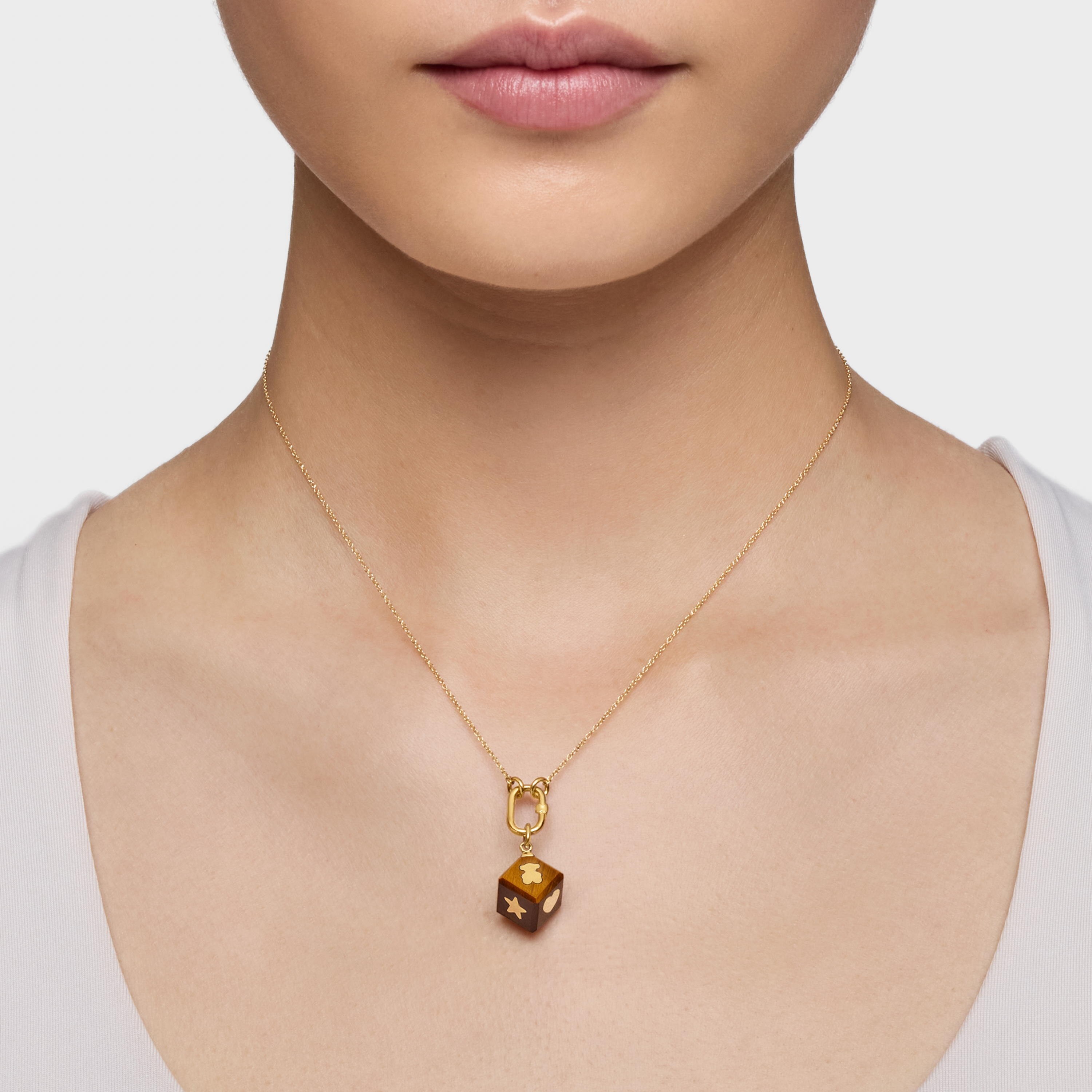 14K solid gold Pendant with tiger’s eye Cube