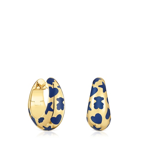 Hoop earrings with 18kt gold plating over silver and blue motifs Warm