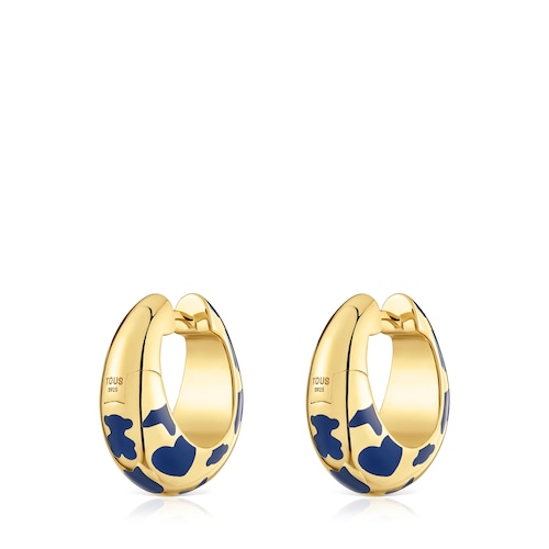 Hoop earrings with 18kt gold plating over silver and blue motifs Warm
