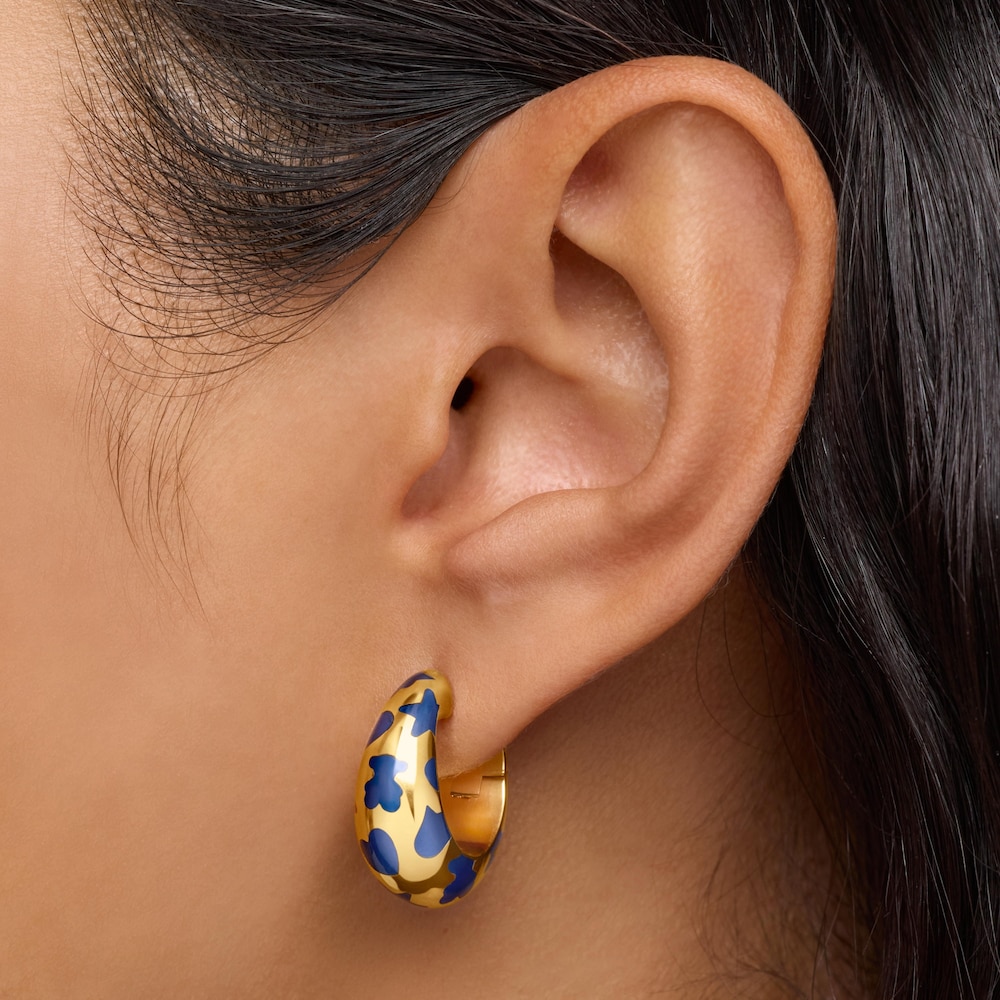 Pendientes aro con ba&ntilde;o de oro de 18&nbsp;kt sobre plata y motivos azules Warm