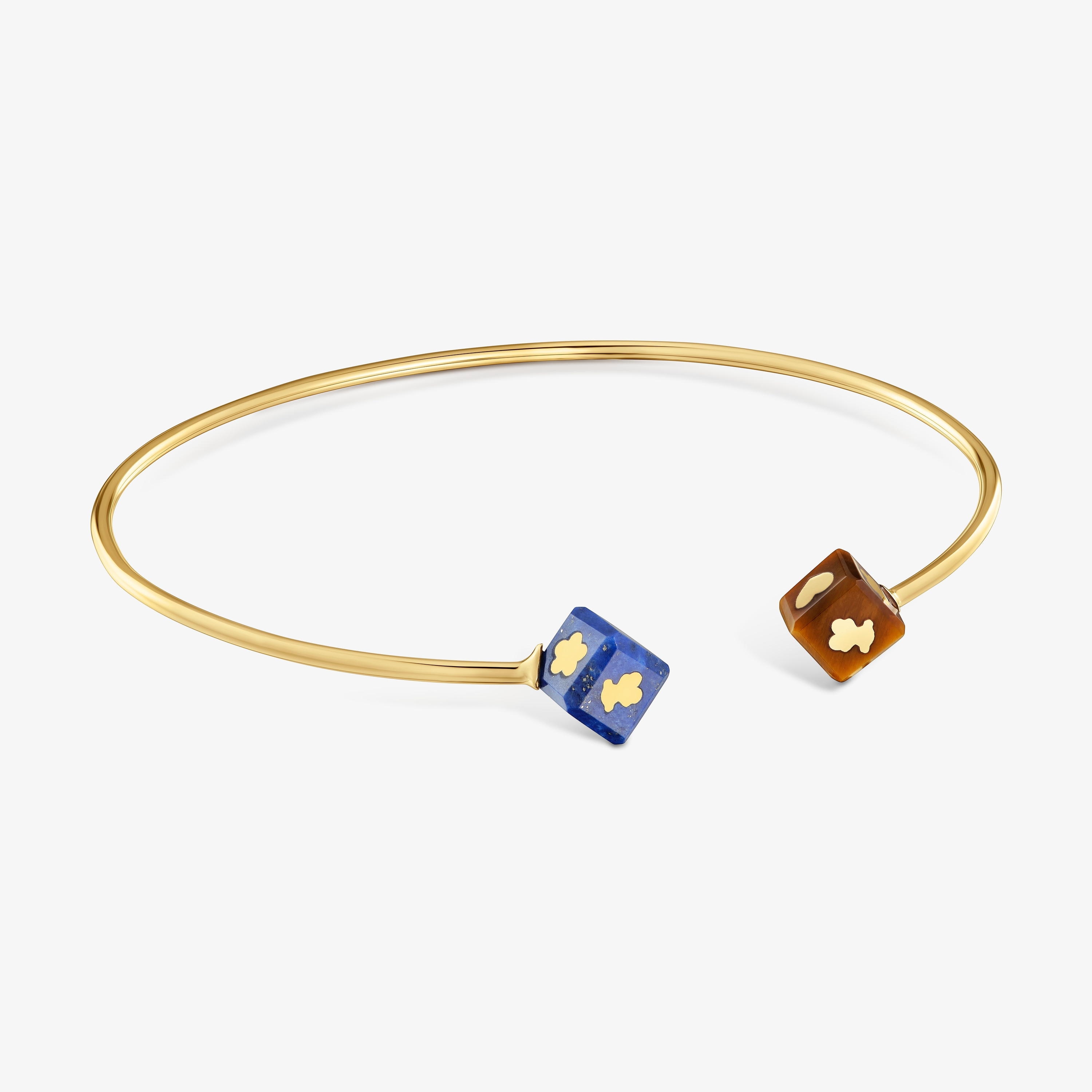 14K solid gold Bangle with gemstones Cube