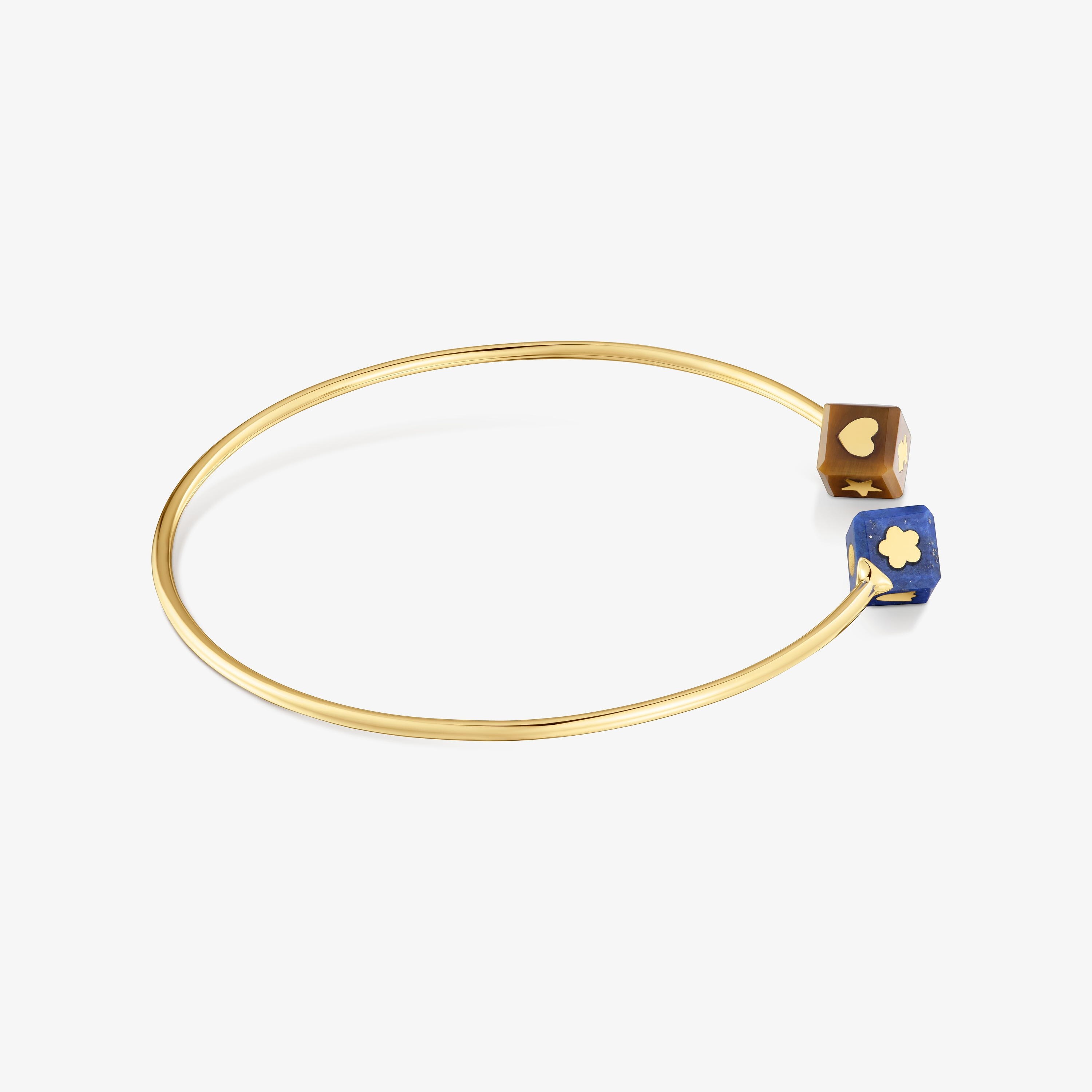 14K solid gold Bangle with gemstones Cube