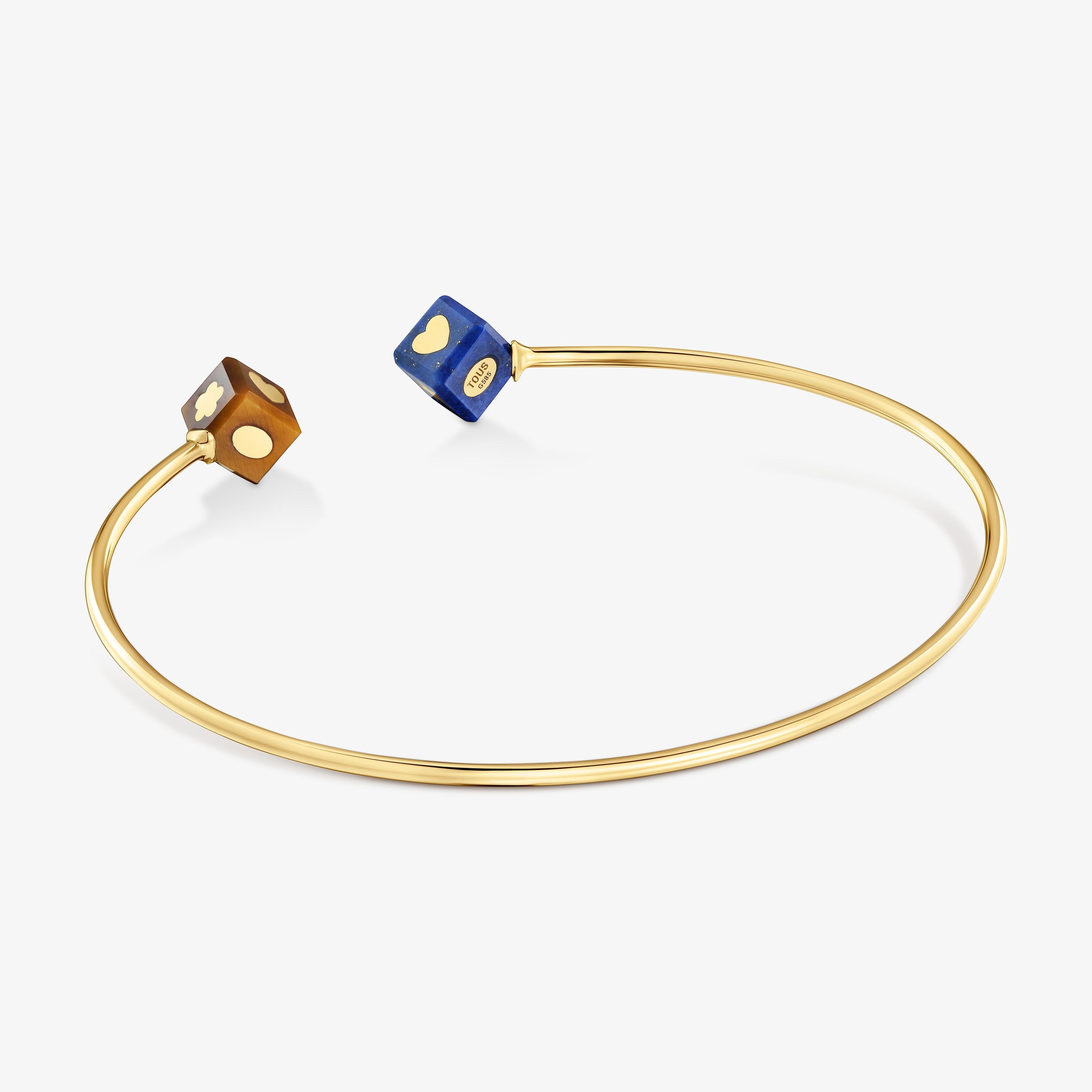 14K solid gold Bangle with gemstones Cube