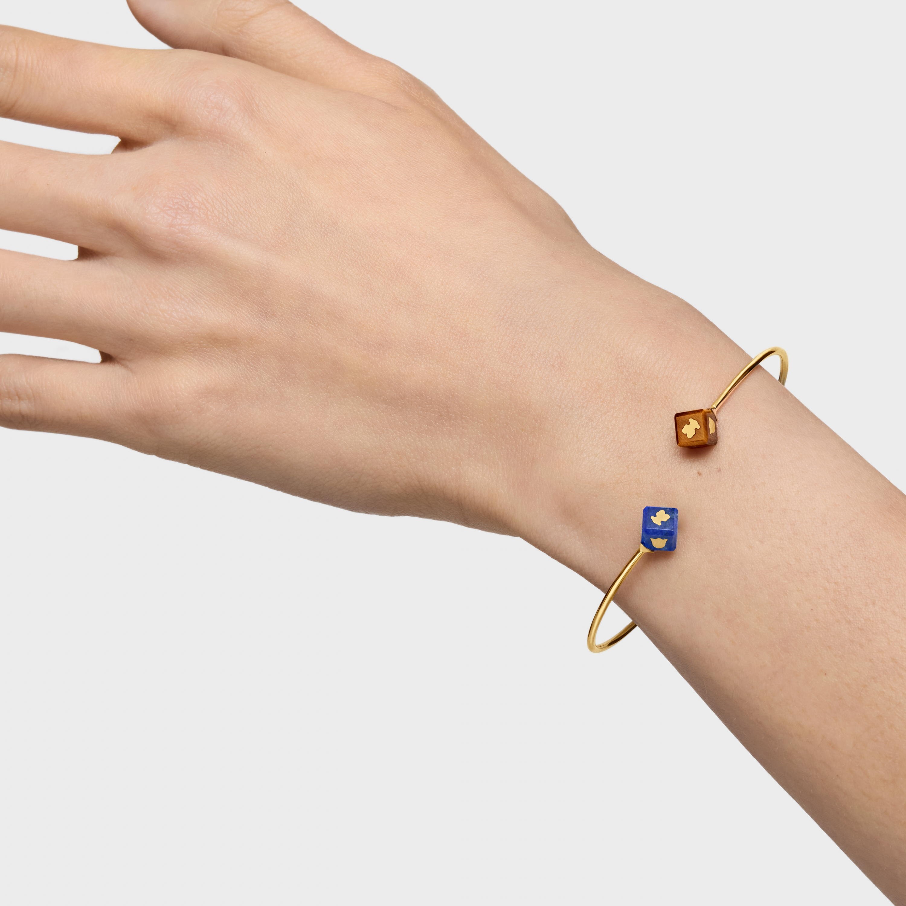14K solid gold Bangle with gemstones Cube