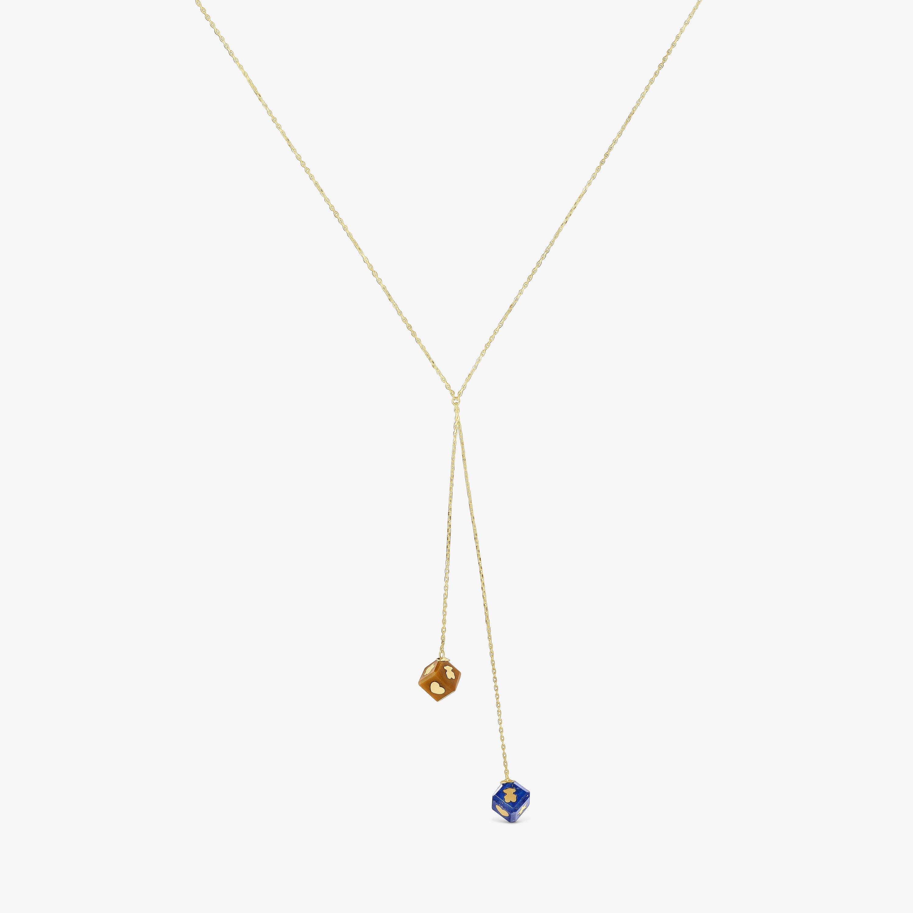 14K solid gold Necklace with gemstones Cube