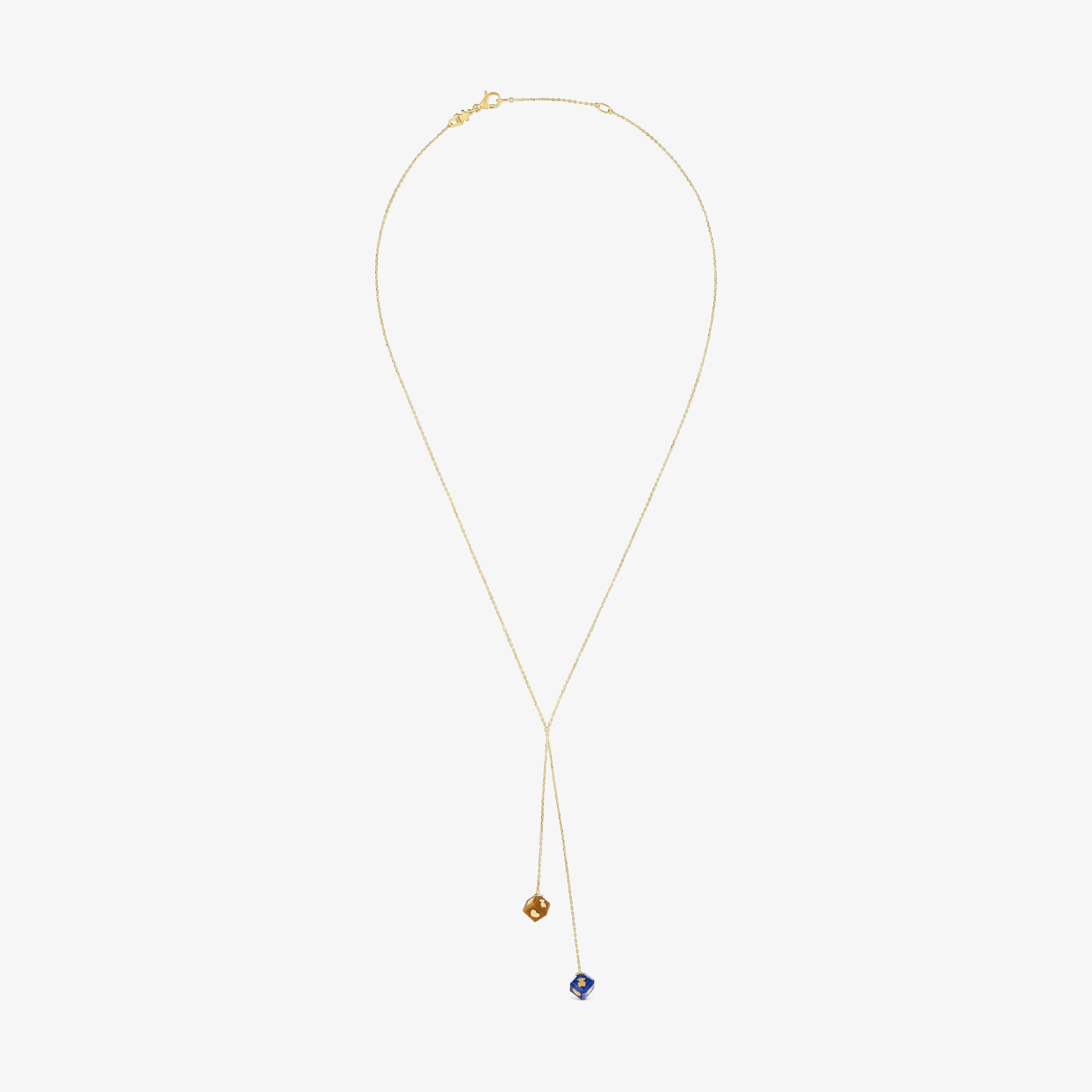 14K solid gold Necklace with gemstones Cube