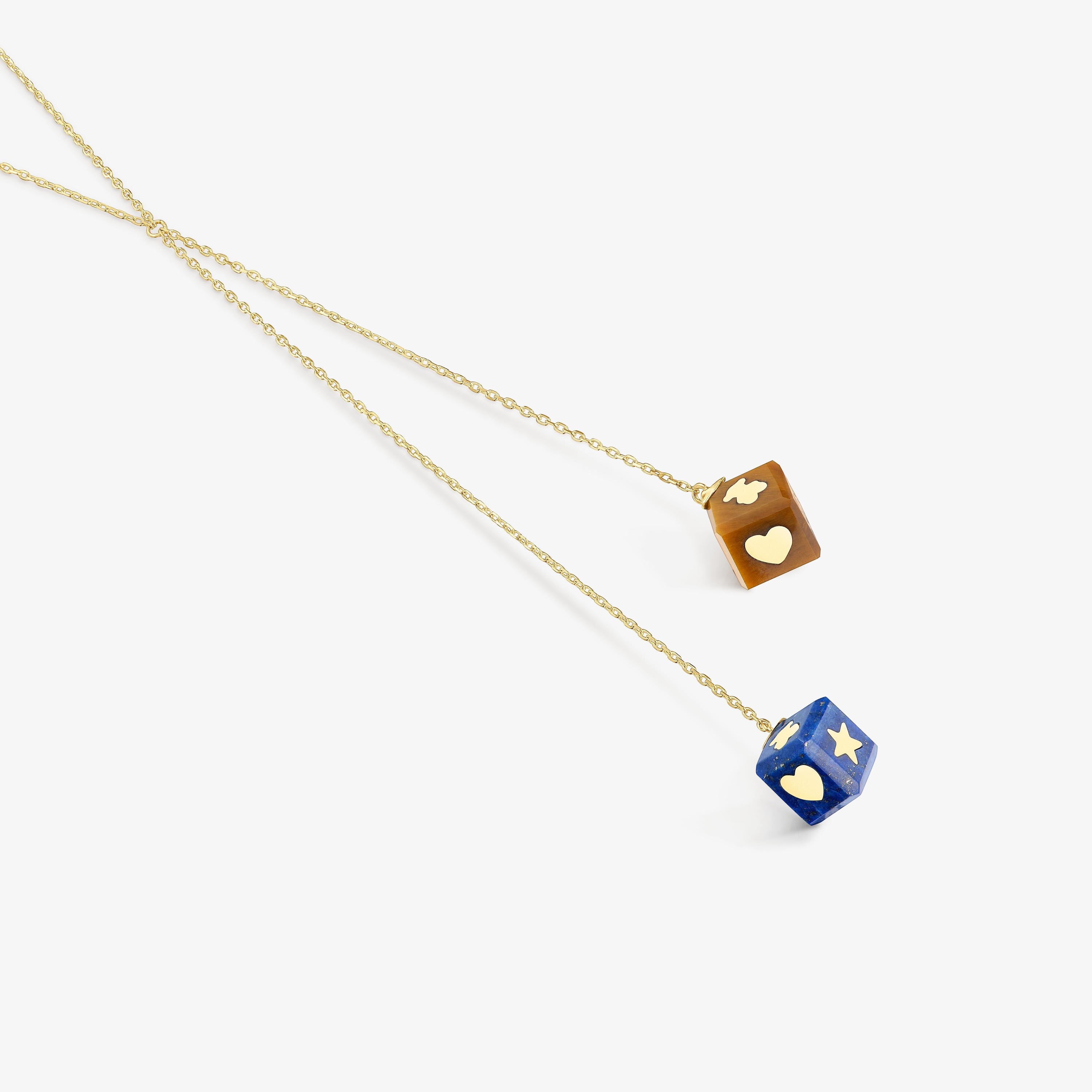 14K solid gold Necklace with gemstones Cube