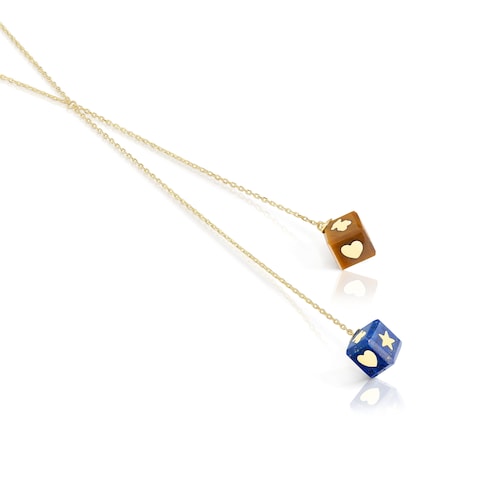 Colar em ouro de 14 K e pedras preciosas Cube