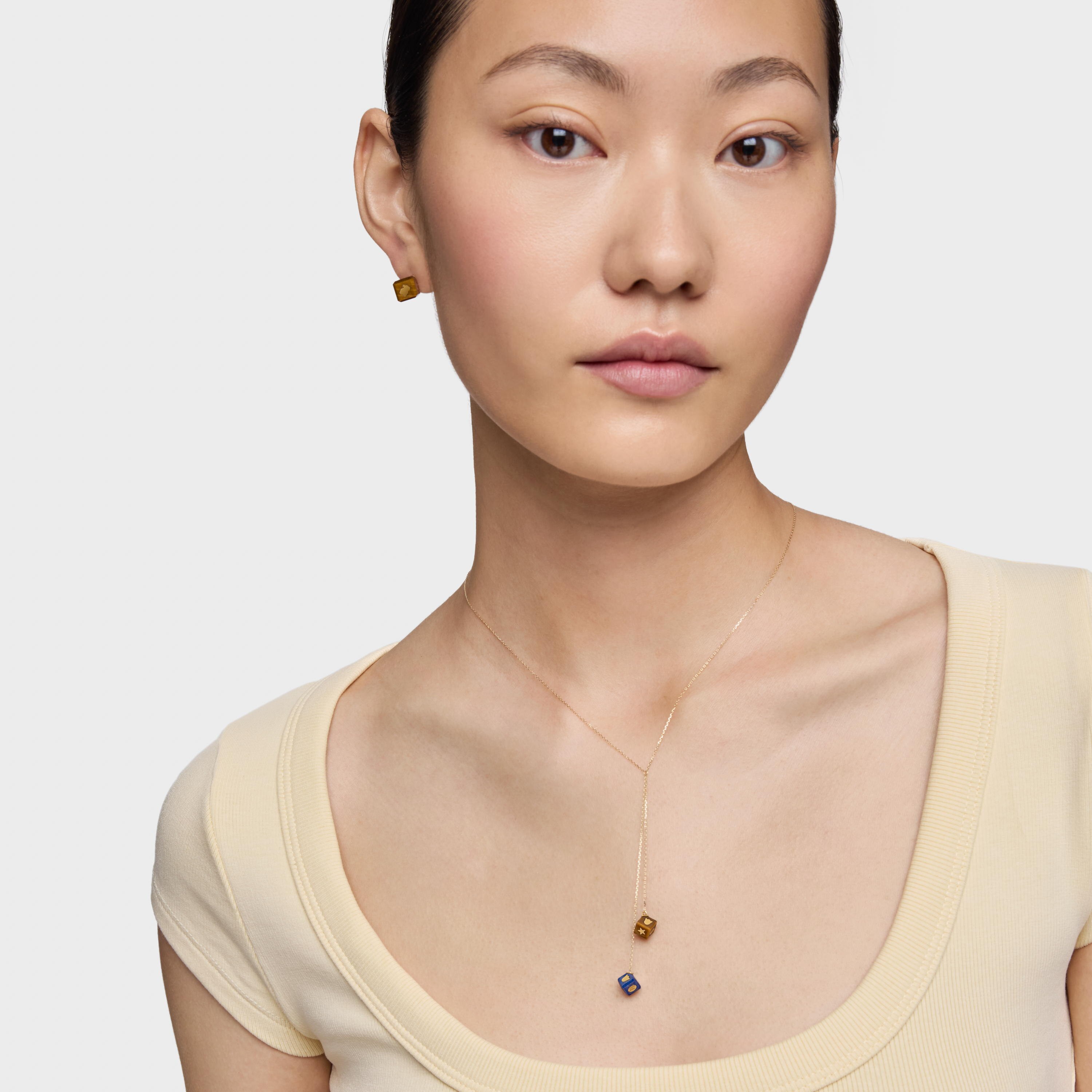 14K solid gold Necklace with gemstones Cube