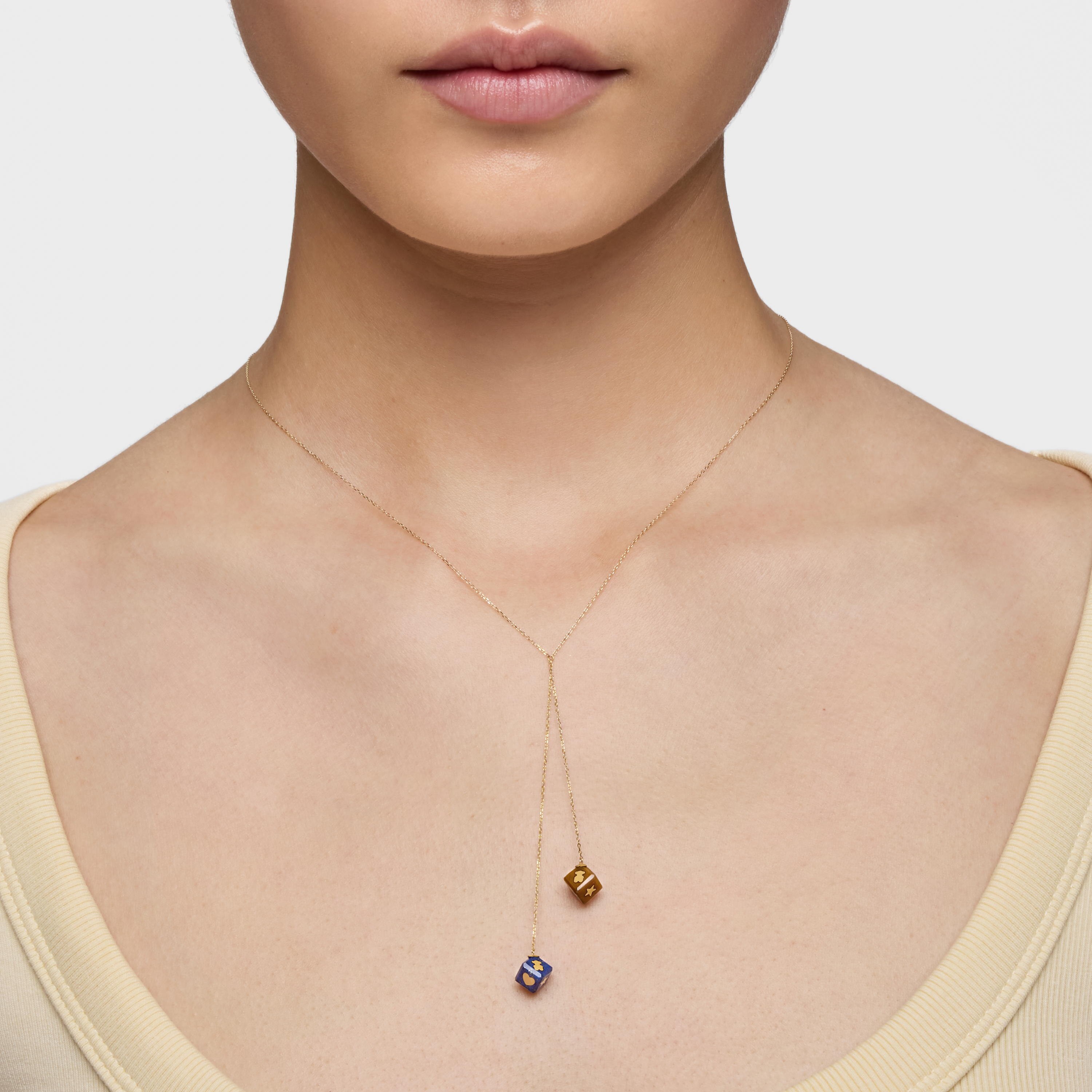 14K solid gold Necklace with gemstones Cube